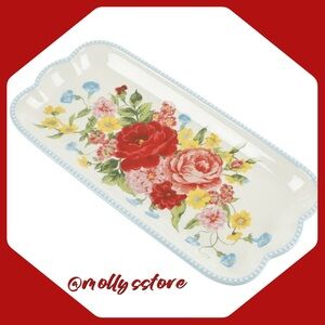 🩷 New Pioneer Woman Floral Medley Sweet Rose Serving Tray, Qty 1, Red and Blue